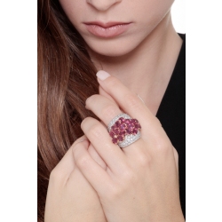 Bague fleurs de rubis pour femme en or blanc 18k et diamants 2