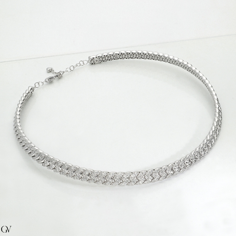 Choker gourmette or blanc 18k avec diamants