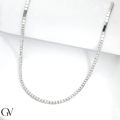 Collier tennis linéaire en or blanc 18 carats avec diamants