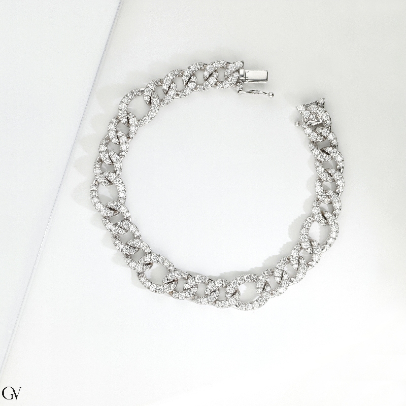 Bracelet groumette en or blanc 750 avec diamants
