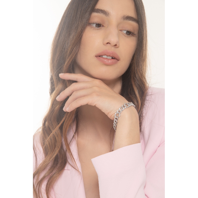 Bracelet groumette en or blanc 750 avec diamants