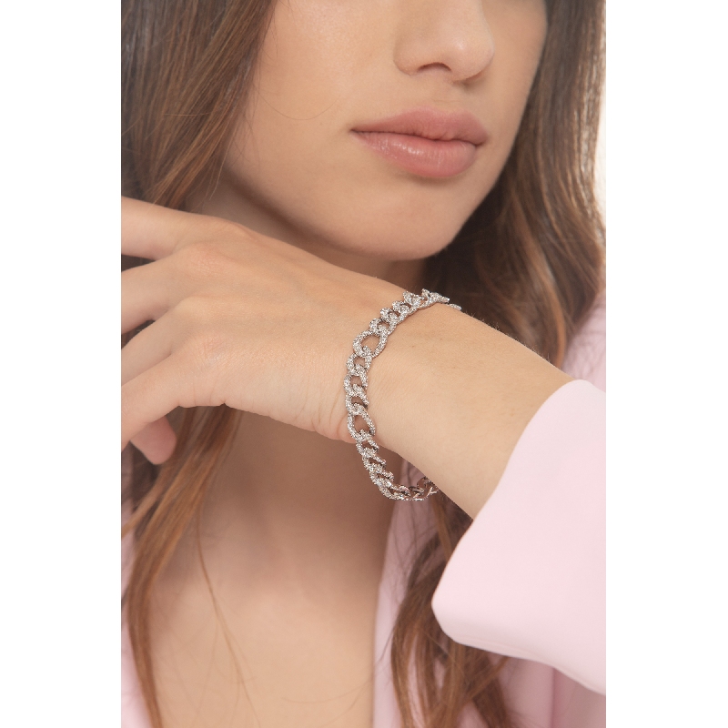 Bracelet groumette en or blanc 750 avec diamants