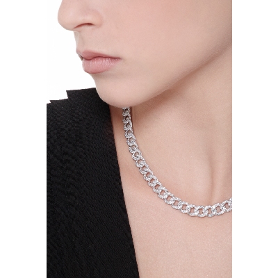 Collar gourmette en oro blanco de 18k con diamantes