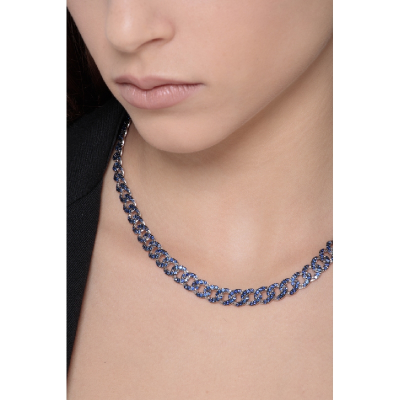 Collier groumette en or blanc 18k avec saphirs bleus Collier groumette en or blanc 18k avec saphirs bleus