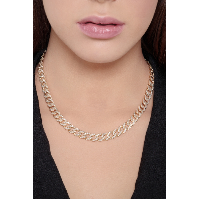 Collier gourmette en or jaune 18 carats avec des diamants  Collier gourmette en or jaune 18 carats avec des diamants