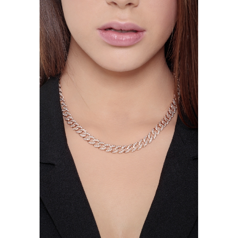Collier en maille gourmette en or rose 18 carats avec des diamants Collier en maille gourmette en or rose 18 carats avec des diamants