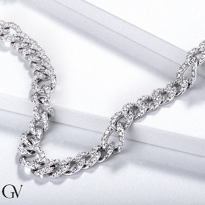 Collier en maille gourmette en or blanc 18 carats avec des diamants