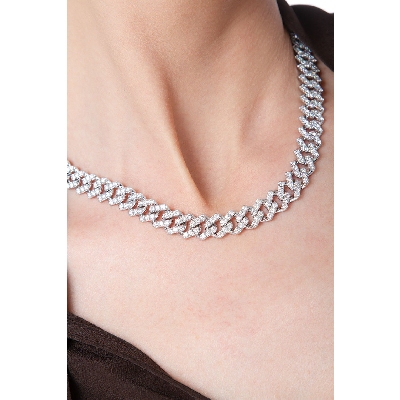 Collier groumette en or blanc 18k serti de diamants