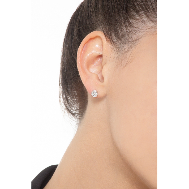 Boucles d’oreilles solitaire en or blanc 18k diamants 1 ct
