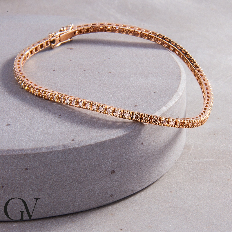 Bracelet tennis à griffes en or rose 18k et diamants bruns Bracelet tennis à griffes en or rose 18k et diamants bruns