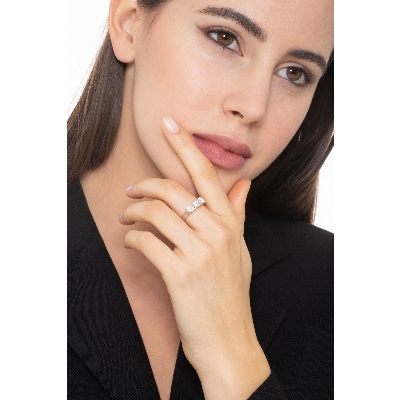 Bague 3 pierres en or blanc 18k avec diamants 1,50 ct