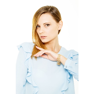 Bracelet en or jaune 18k avec maillons doubles et diamants