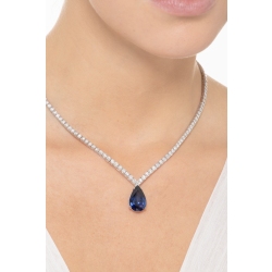 Collier tennis en or blanc 18k avec saphir bleu 12x18 mm et diamants 2