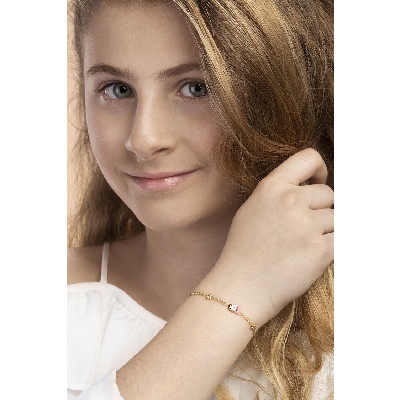Bracelet pour enfant en or jaune 18k avec poisson émaillé et étoiles