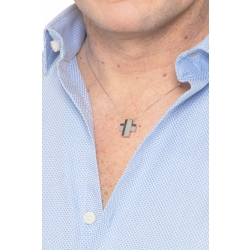 Collier avec croix en or blanc 18k et diamants noirs 50 cm 2