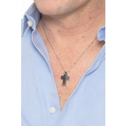 Collier croix or blanc 18k avec diamants noirs 50 cm 2