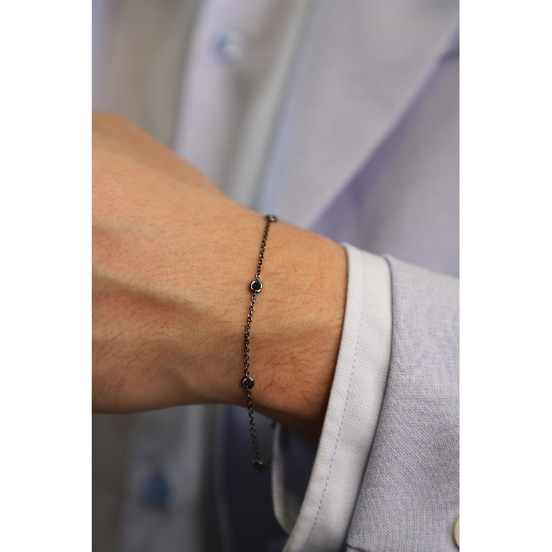 Bracelet pour homme en or bruni 18k avec 5 diamants noirs