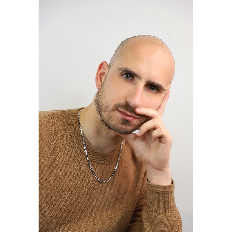 Collier chaine gourmette en or blanc 18k, cm 50