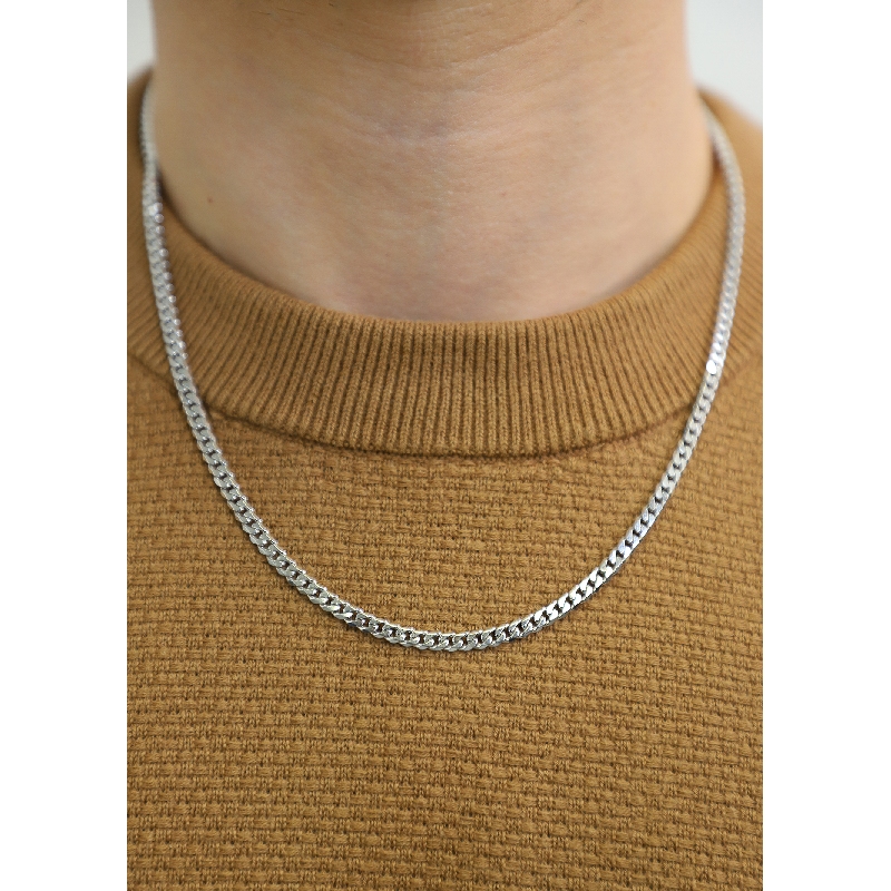 Collier chaine gourmette en or blanc 18k, cm 50