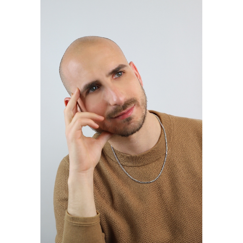 Chaîne Gourmette, Or Blanc 750, longueur 50 cm