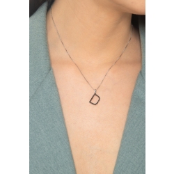 Pendentif lettre D collier femme or blanc et diamants noir 2