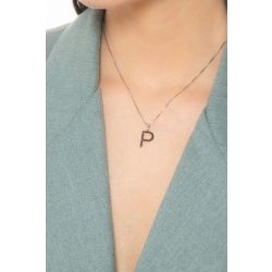 Collier pendentif lettre P or blanc et diamants noir 2