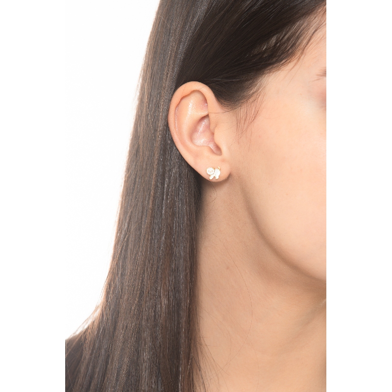 Boucles d'oreilles en or jaune 18k et petit chat Boucles d'oreilles en or jaune 18k et petit chat