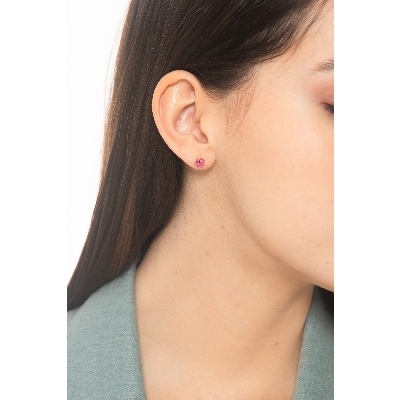 Boucles d’oreilles en or jaune 18k avec bulldog français et patte rose