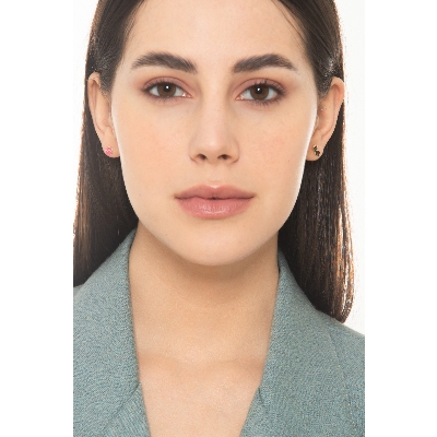 Boucles d’oreilles en or jaune 18k avec bulldog français et patte rose