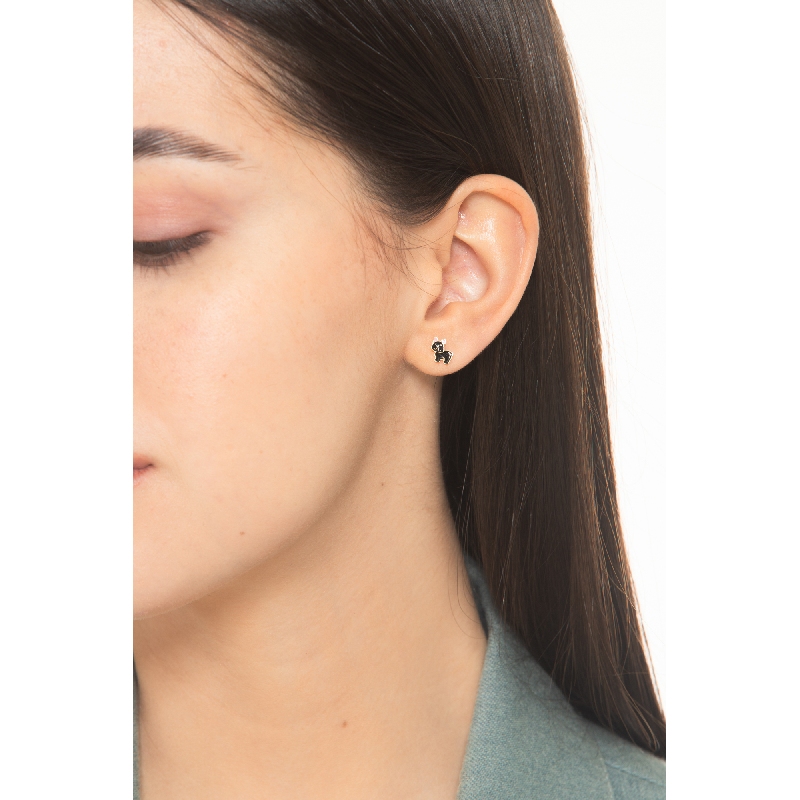 Boucles d’oreilles en or jaune 18k avec bulldog français et patte rose