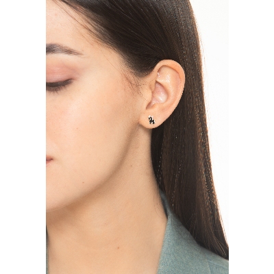 Boucles d’oreilles en or jaune 18k avec bulldog français et patte rose