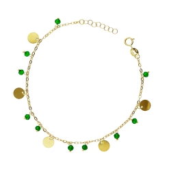 Bracelet en or 18k avec pendentifs et perles vertes