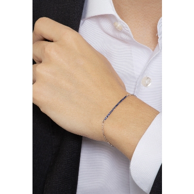 Bracelet barrette à griffes brunies avec saphirs bleu et or blanc 18k homme 