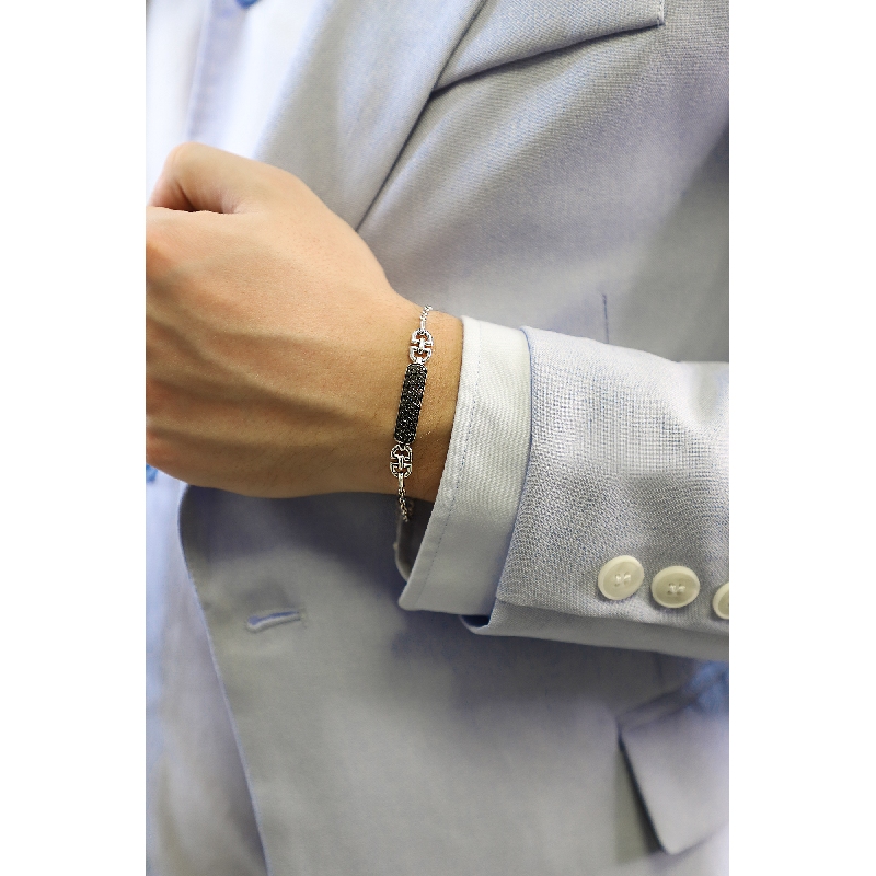 Bracelet homme en or blanc 18 carats diamants noirs