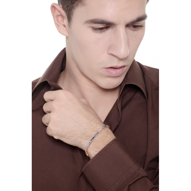 Bracelet tennis en fil d'or jaune 18k avec saphirs multicolores Bracelet tennis en fil d'or jaune 18k avec saphirs multicolores