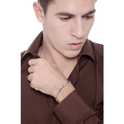 Bracelet tennis en fil d'or jaune 18k avec saphirs multicolores