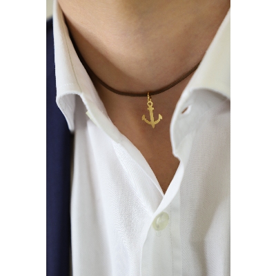 Pendentif unisex Ancre en or blanc 18k
