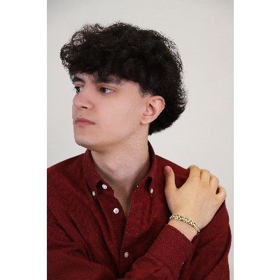 Bracelet homme semi-rigide en or jaune 18 kt avec zircons