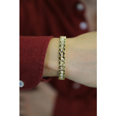 Bracelet homme semi-rigide en or jaune 18 kt avec zircons