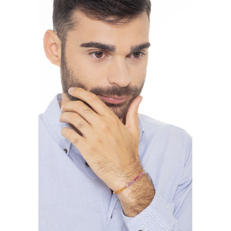 Bracelet tennis d'or rose 18k avec saphirs multicolores