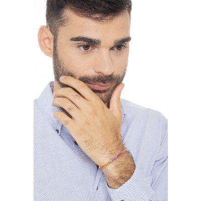 Bracelet tennis d'or rose 18k avec saphirs multicolores