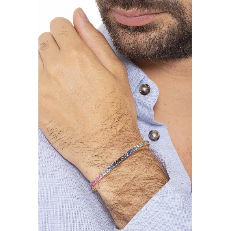 Bracelet tennis d'or rose 18k avec saphirs multicolores