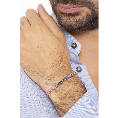 Bracelet tennis d'or rose 18k avec saphirs multicolores