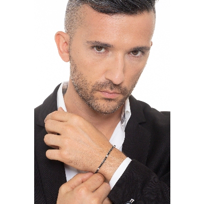 Bracelet Tennis en Or Blanc 18k avec Diamants Noirs et Blancs