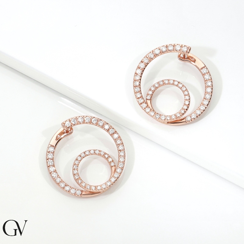 Boucles d'oreilles double cercle en or rose 18k avec diamants Boucles d'oreilles double cercle en or rose 18k avec diamants