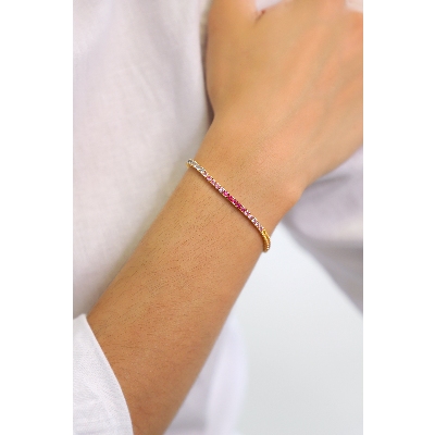 Bracelet Tennis à fil en or jaune 18 carats avec des saphirs multicolores