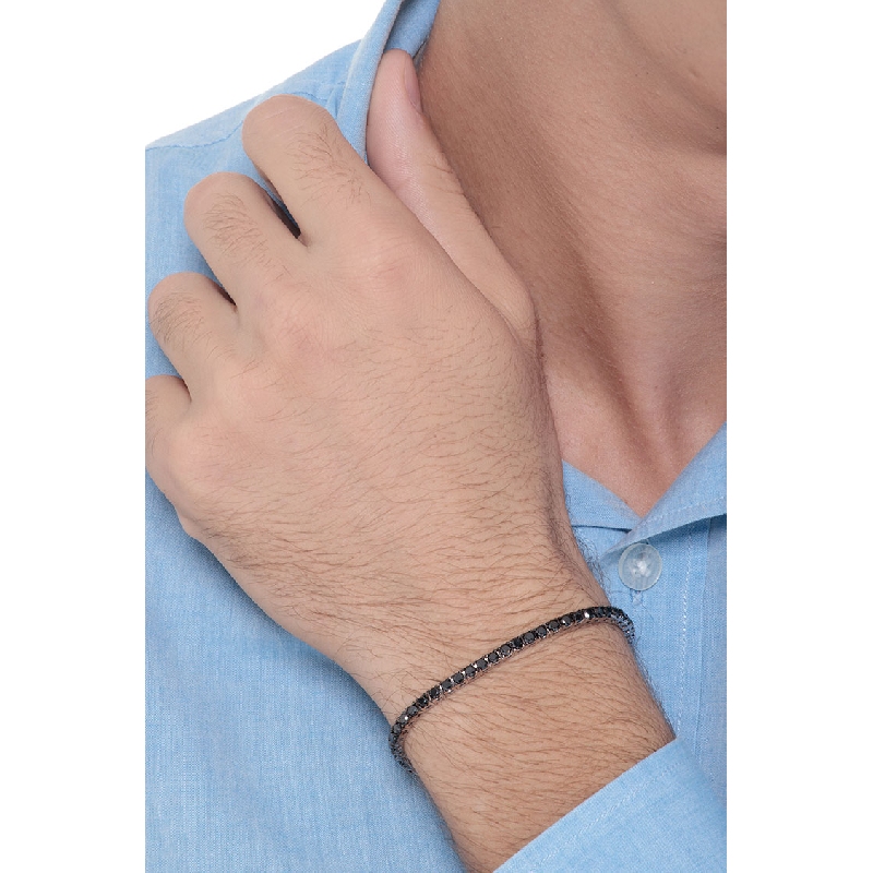 Bracelet Tennis en or blanc 18k avec diamants noirs sur des griffes brunies Bracelet Tennis en or blanc 18k avec diamants noirs sur des griffes brunies