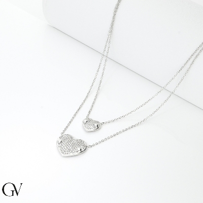Collier en or blanc 18 carats avec deux cœurs en diamants 