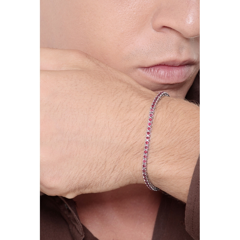 Bracelet tennis en or blanc 18k avec rubis