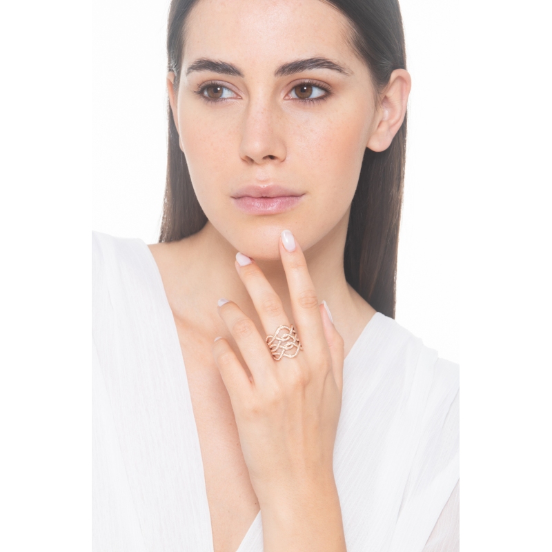 Bague bandeau en or rose 750 avec diamants Bague bandeau en or rose 750 avec diamants